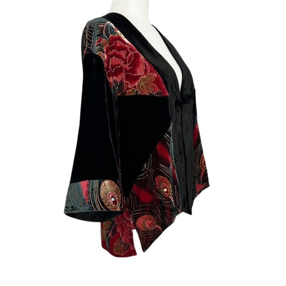 Ania A. Silk Blend Velvet Beaded Sequins Floral Peacock Artsy Kimono Cardigan S - Picture 3 of 16